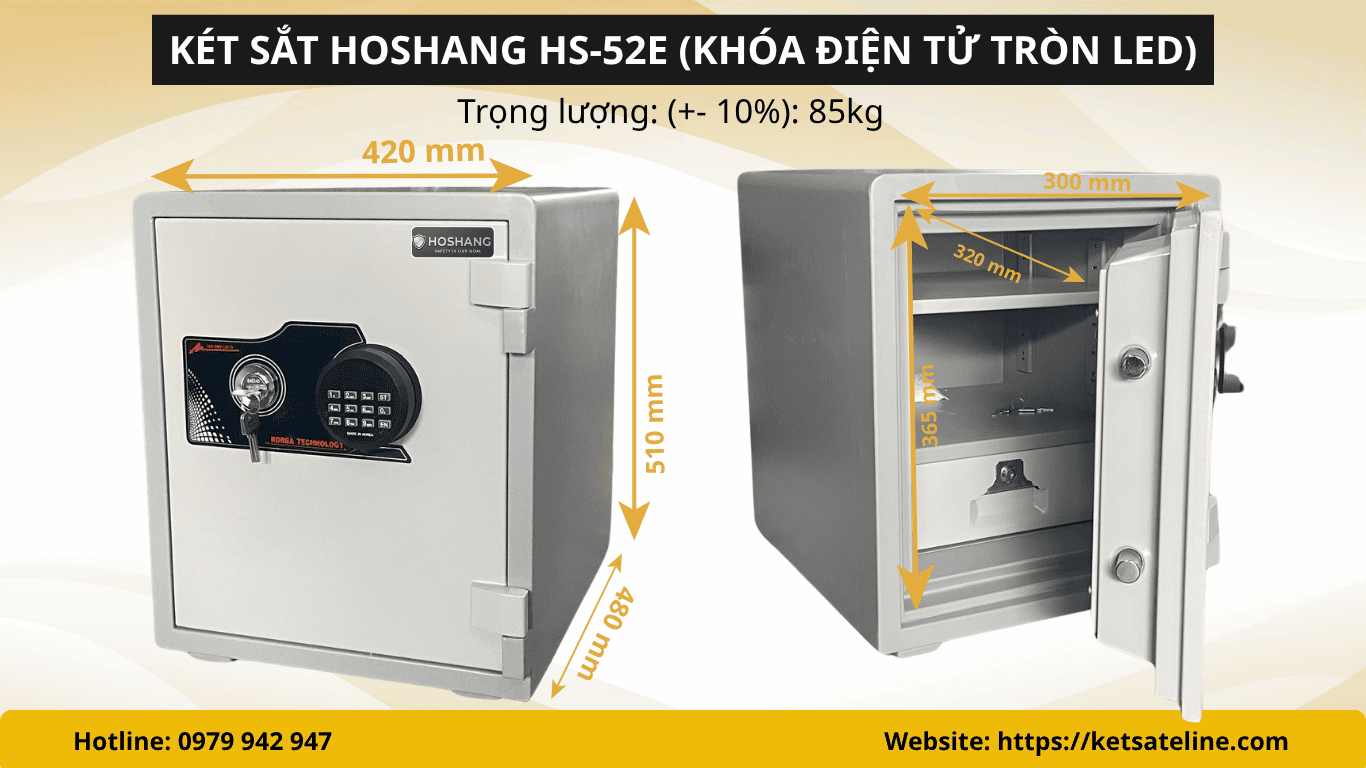 Két sắt Hoshang HS-52E (khóa điện tử tròn led, bản lề dày)