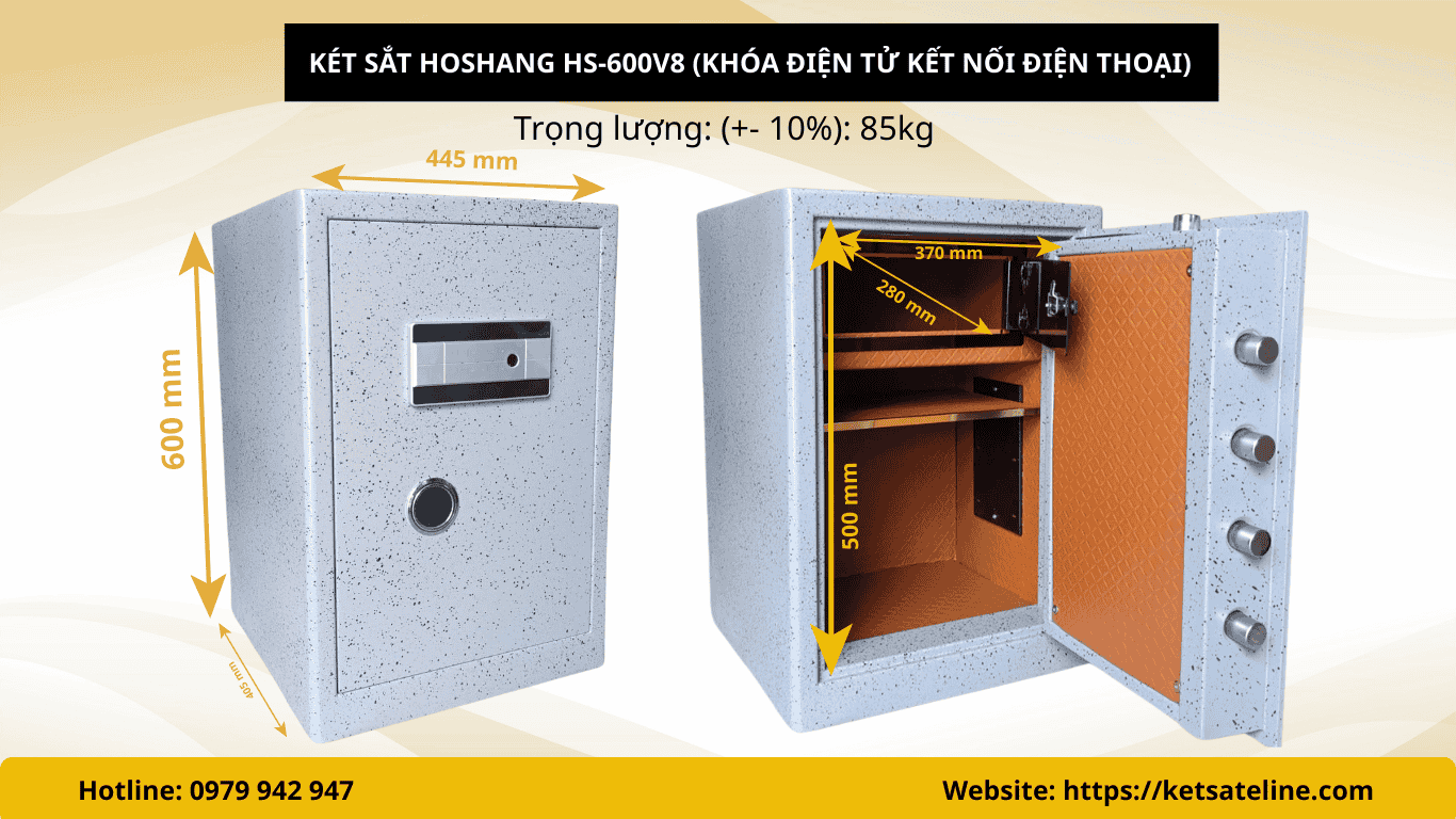 Két sắt HOSHANG HS-600V8 (khóa điện tử kết nối điện thoại) 