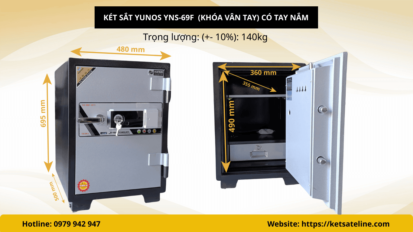 Két sắt chống cháy YUNOS YNS - 69F (KHÓA VÂN TAY) có tay cầm