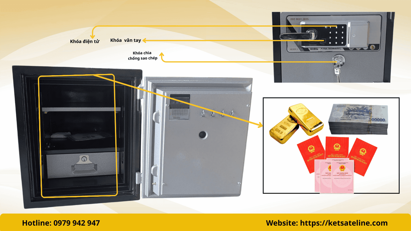 Két sắt chống cháy YUNOS YNS-52F (khóa vân tay) có tay nắm