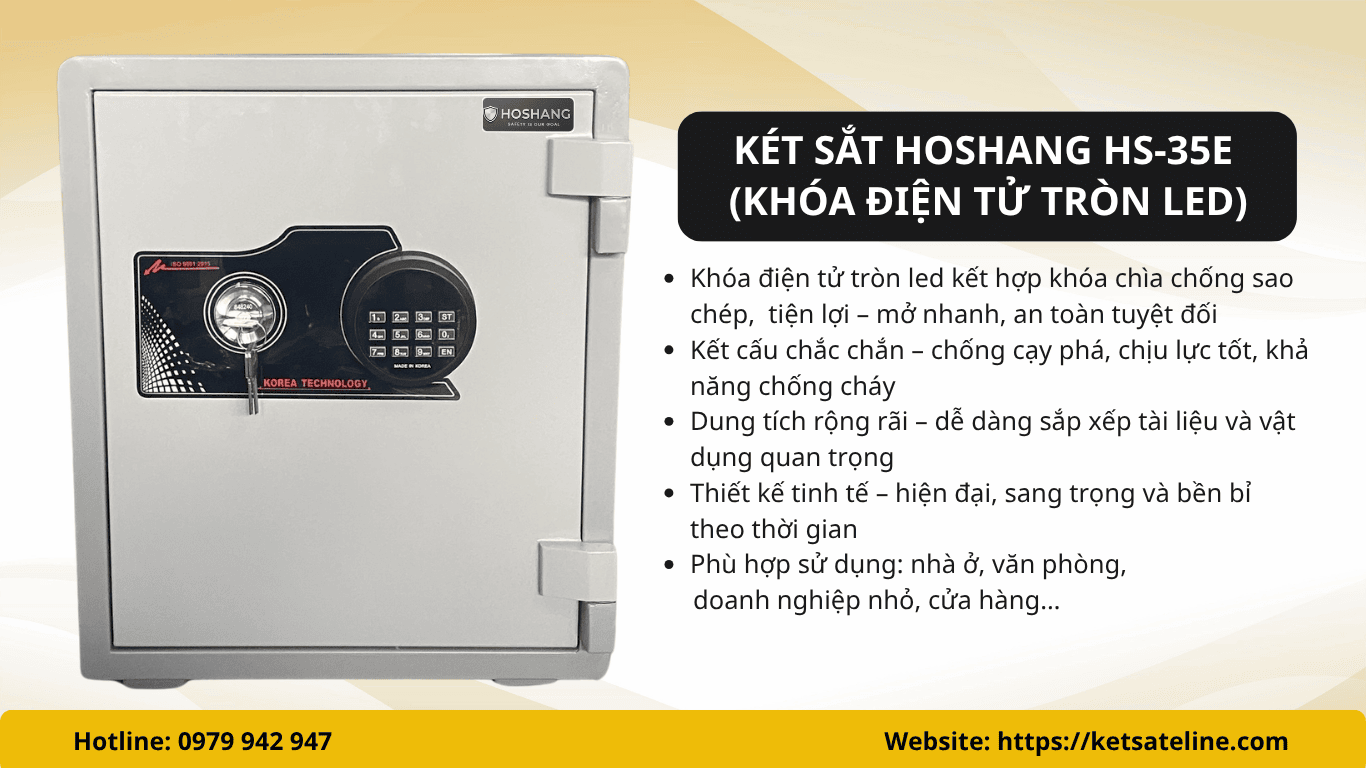 Két sắt Hoshang HS-52E (khóa điện tử tròn led, bản lề dày)