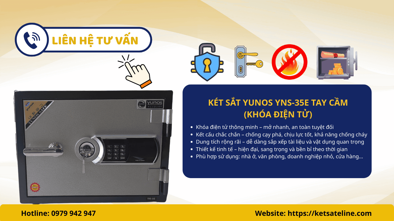 KÉT SẮT CHỐNG CHÁY YUNOS YNS-35E TAY CẦM (KHÓA ĐIỆN TỬ)