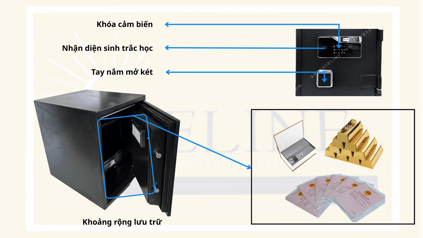 KÉT SẮT CHỐNG CHÁY MONEY MNS-56NDKM (KHÓA CẢM BIẾN, NHẬN DIỆN BẰNG KHUÔN MẶT, KẾT NỐI ĐIỆN THOẠI)