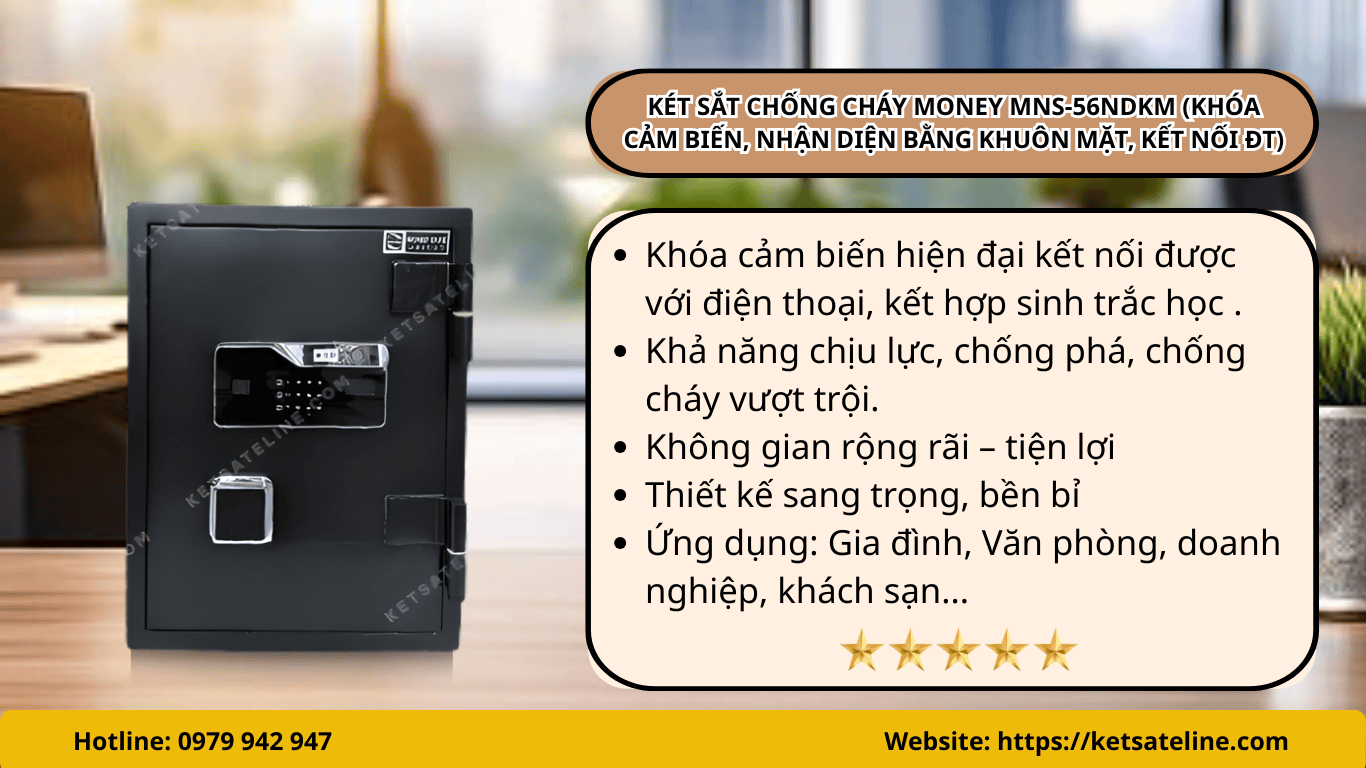 KÉT SẮT CHỐNG CHÁY MONEY MNS-56NDKM (KHÓA CẢM BIẾN, NHẬN DIỆN BẰNG KHUÔN MẶT, KẾT NỐI ĐIỆN THOẠI)