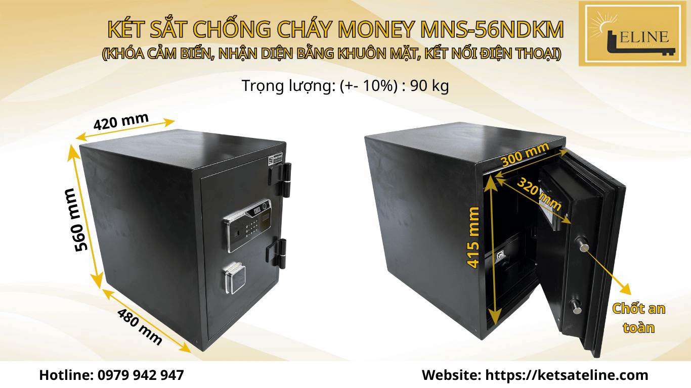 KÉT SẮT CHỐNG CHÁY MONEY MNS-56NDKM (KHÓA CẢM BIẾN, NHẬN DIỆN BẰNG KHUÔN MẶT, KẾT NỐI ĐIỆN THOẠI)