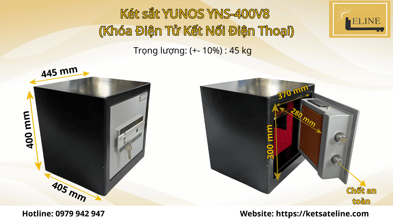 Két sắt YUNOS YNS-400V8 (Khóa Điện Tử Kết Nối Điện Thoại)