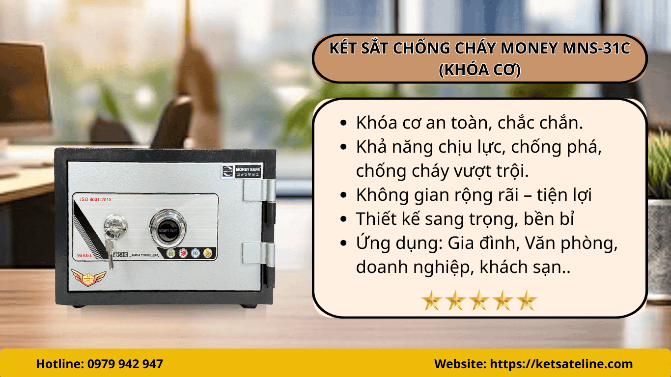 Két sắt chống cháy Money MNS-31C  (KHÓA CƠ)