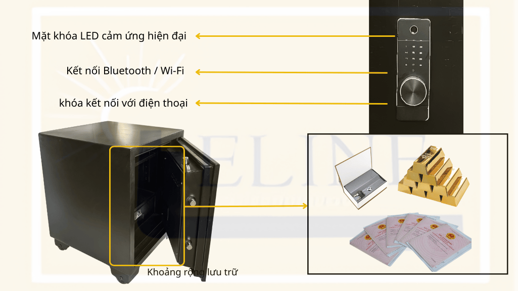 Két sắt HOSHANG HS-61V9 Khóa kết nối với điện thoại