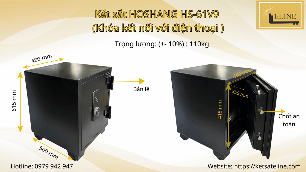 Két sắt HOSHANG HS-61V9 Khóa kết nối với điện thoại