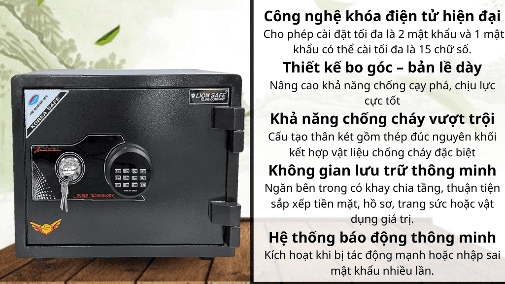 Két sắt chống cháy LION LNS-35E ( KHÓA ĐIỆN TỬ LED TRÒN)